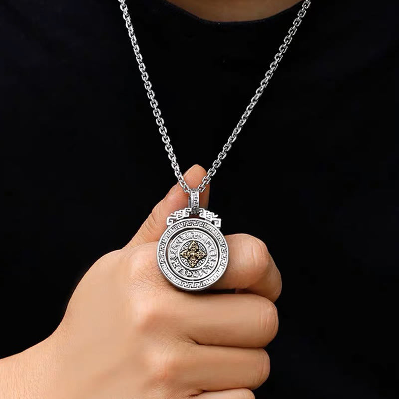 Tibetan Om Mani Padme Hum Double Dorje Vajra Rotatable Purity Peace Necklace Pendant