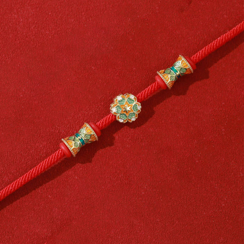Dunhuang 925 Sterling Silver Lotus Drum New Beginning Red Rope Bracelet