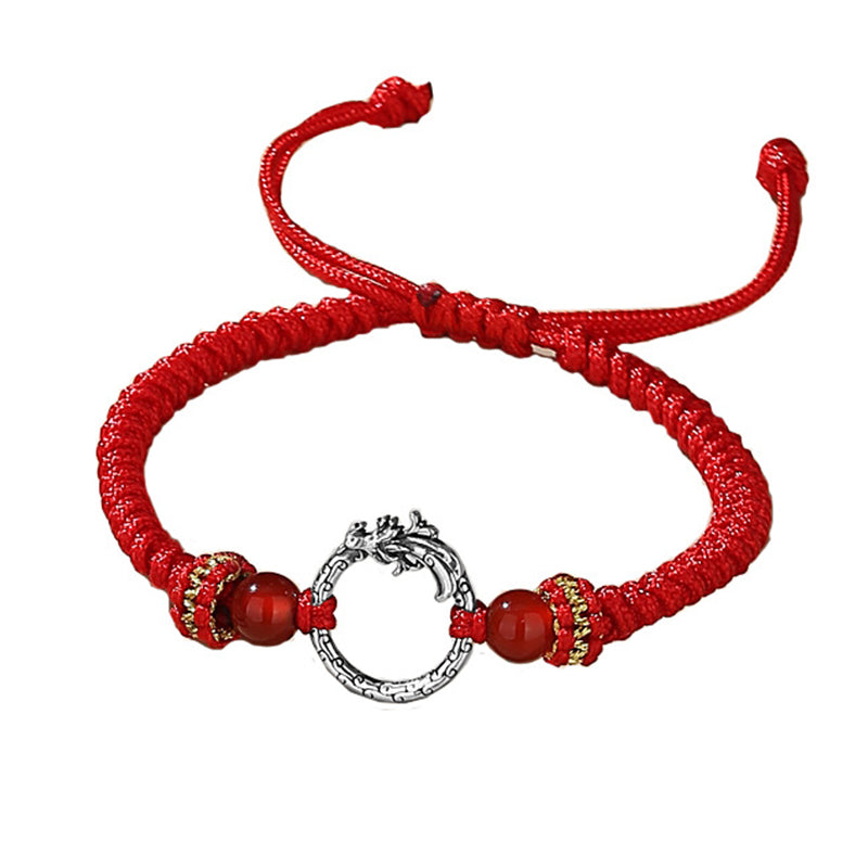 Handmade 925 Sterling Silver Year of the Dragon Phoenix Peace Buckle Luck Couple Bracelet