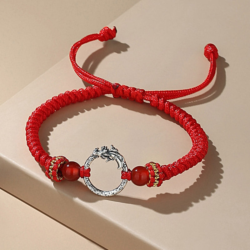 Handmade 925 Sterling Silver Year of the Dragon Phoenix Peace Buckle Luck Couple Bracelet