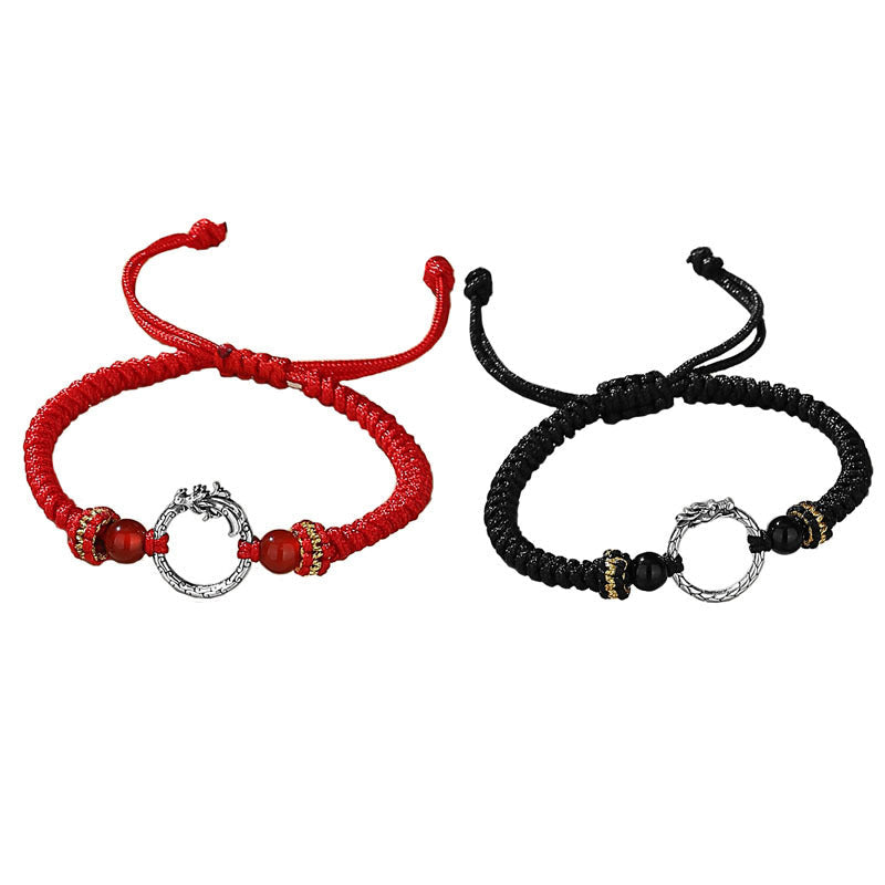 Handmade 925 Sterling Silver Year of the Dragon Phoenix Peace Buckle Luck Couple Bracelet