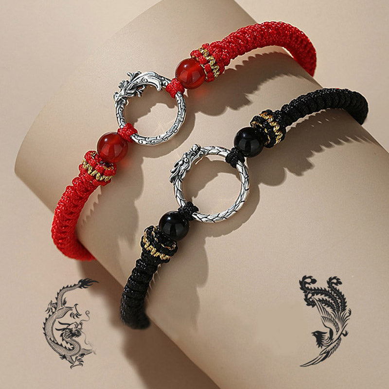 Handmade 925 Sterling Silver Year of the Dragon Phoenix Peace Buckle Luck Couple Bracelet