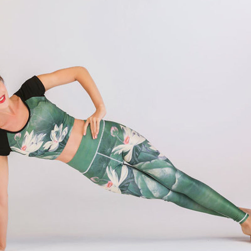 2Pcs Lotus Phoenix Spring Flowers Peacock Print Top Pants Sports Fitness Yoga Women's Yoga Sets