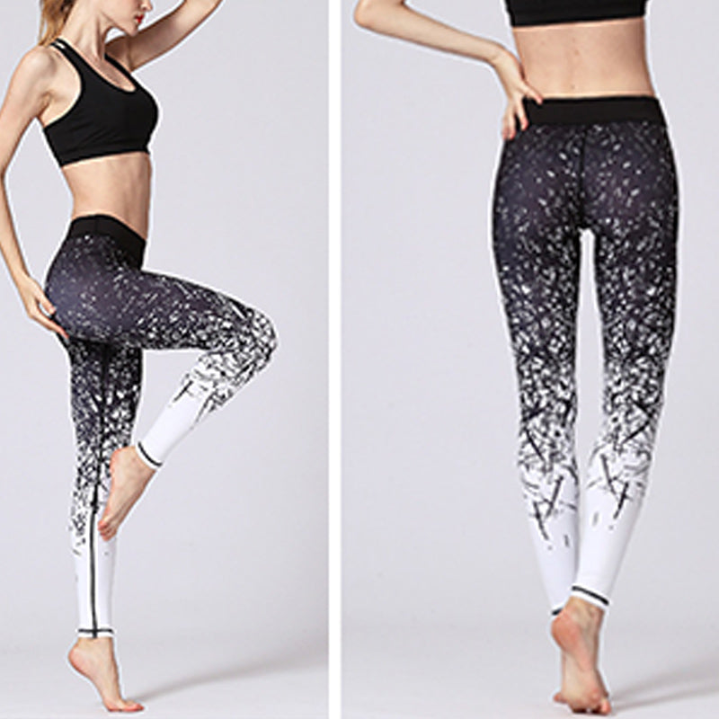 Lines Weeds Sakura Flowers Black Tree Print Pants Sports Fitness Yoga Leggings Women's Yoga Pants