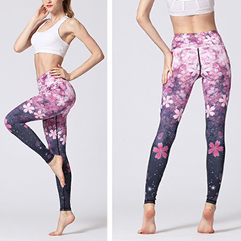 Lines Weeds Sakura Flowers Black Tree Print Pants Sports Fitness Yoga Leggings Women's Yoga Pants