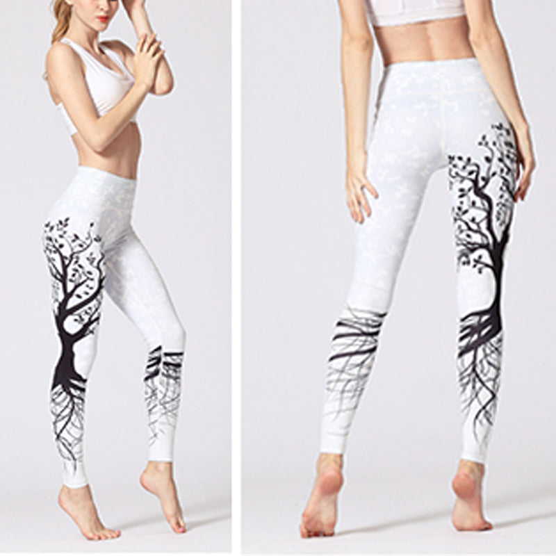 Lines Weeds Sakura Flowers Black Tree Print Pants Sports Fitness Yoga Leggings Women's Yoga Pants