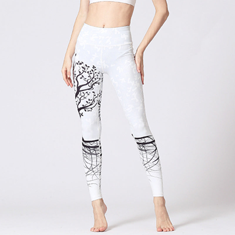Lines Weeds Sakura Flowers Black Tree Print Pants Sports Fitness Yoga Leggings Women's Yoga Pants