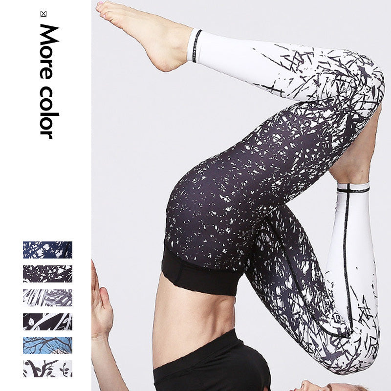 Lines Weeds Sakura Flowers Black Tree Print Pants Sports Fitness Yoga Leggings Women's Yoga Pants