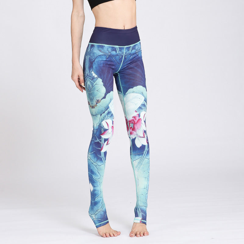 Lotus Flower Print Design Pants Sports Fitness Yoga Leggings Women's Yoga Pants