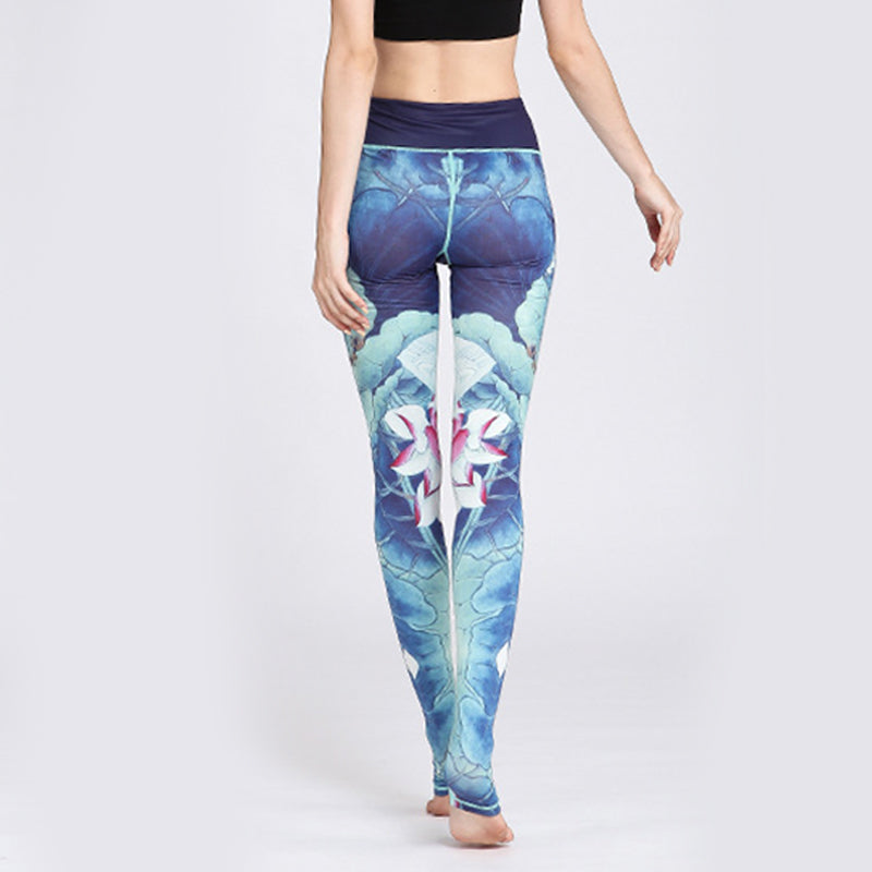 Lotus Flower Print Design Pants Sports Fitness Yoga Leggings Women's Yoga Pants