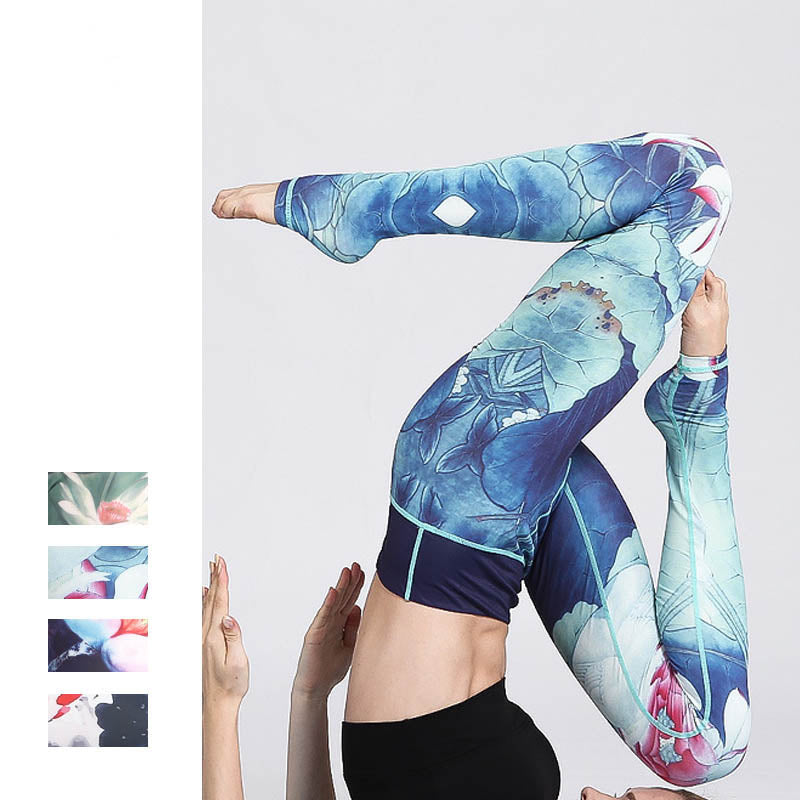 Lotus Flower Print Design Pants Sports Fitness Yoga Leggings Women's Yoga Pants