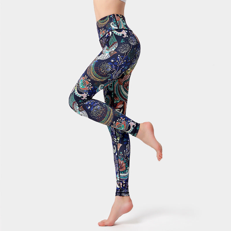 Flowers Leaves Birds Print Pants Sports Fitness Yoga Dance Leggings Women's Yoga Pants