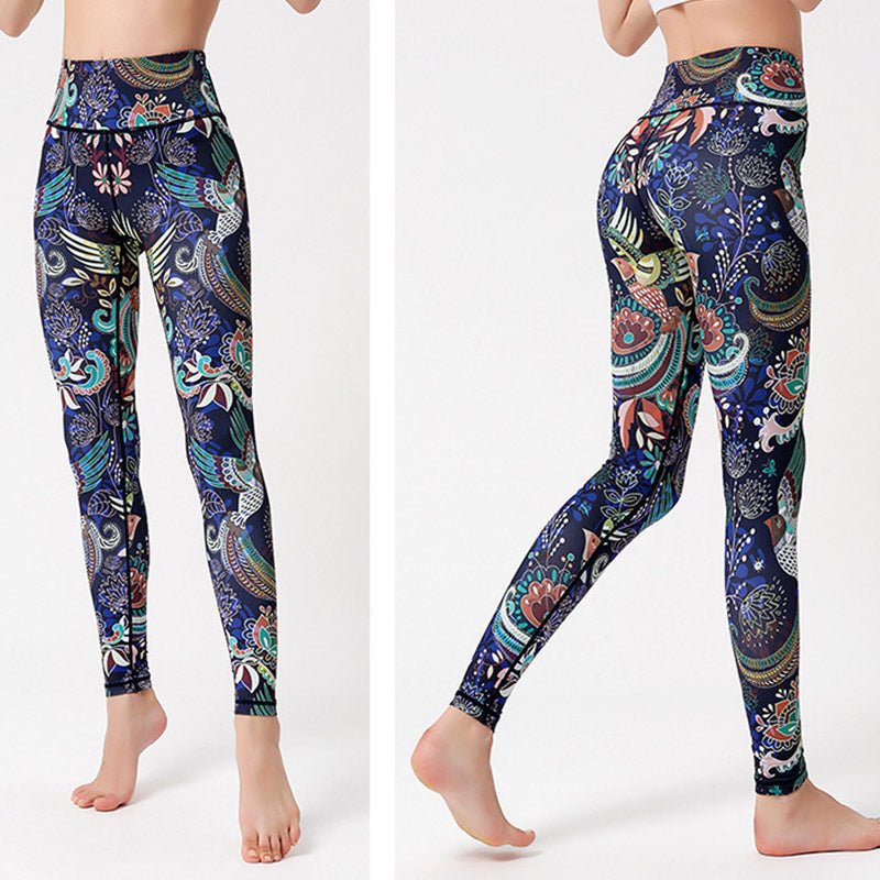 Flowers Leaves Birds Print Pants Sports Fitness Yoga Dance Leggings Women's Yoga Pants