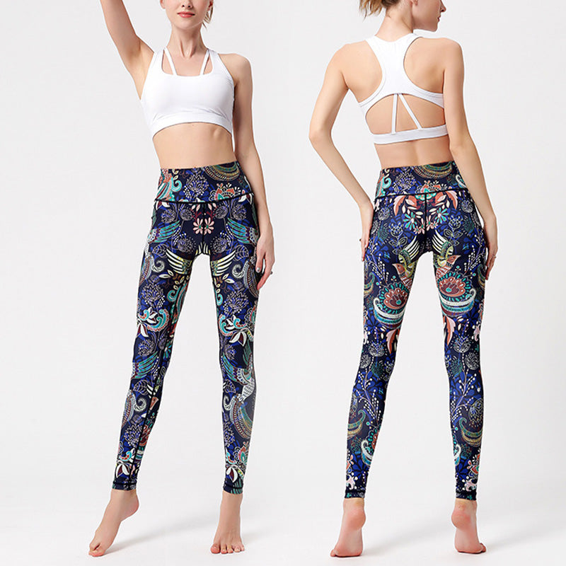 Flowers Leaves Birds Print Pants Sports Fitness Yoga Dance Leggings Women's Yoga Pants