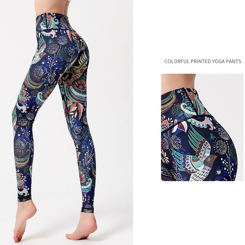 Flowers Leaves Birds Print Pants Sports Fitness Yoga Dance Leggings Women's Yoga Pants