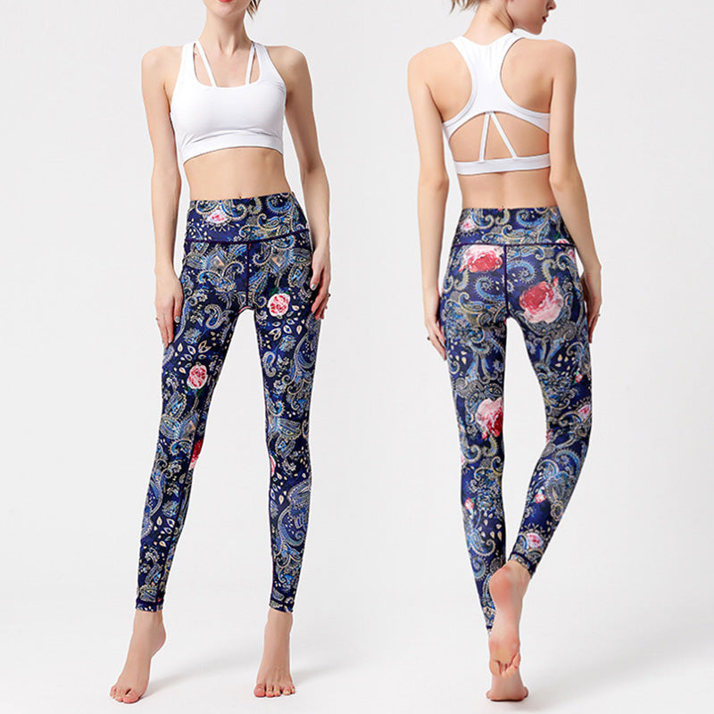 Flowers Leaves Birds Print Pants Sports Fitness Yoga Dance Leggings Women's Yoga Pants
