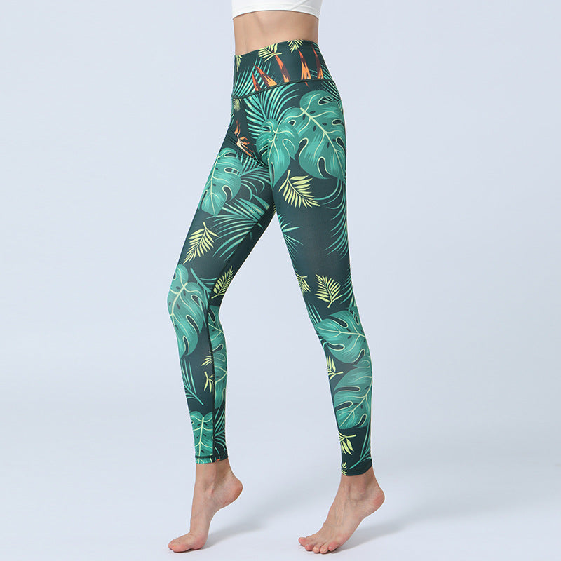 Leaves Print Pants Sports Fitness Yoga High Waist Leggings Women's Yoga Pants