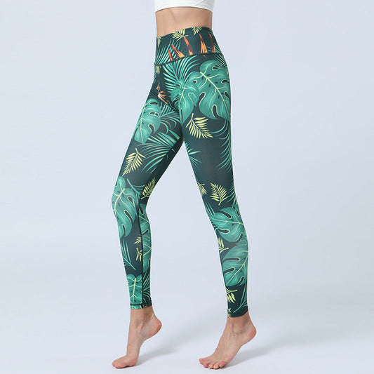 Leaves Print Pants Sports Fitness Yoga High Waist Leggings Women's Yoga Pants