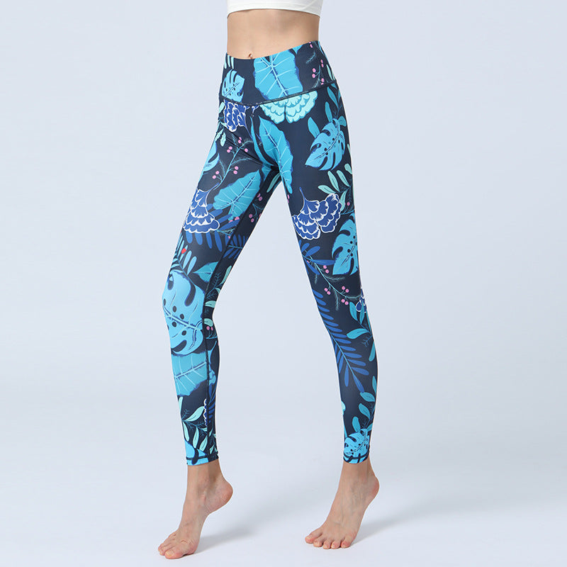 Leaves Print Pants Sports Fitness Yoga High Waist Leggings Women's Yoga Pants