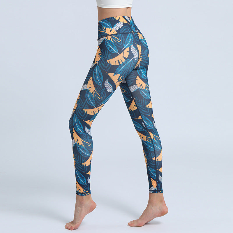 Leaves Print Pants Sports Fitness Yoga High Waist Leggings Women's Yoga Pants