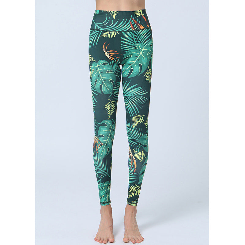Leaves Print Pants Sports Fitness Yoga High Waist Leggings Women's Yoga Pants