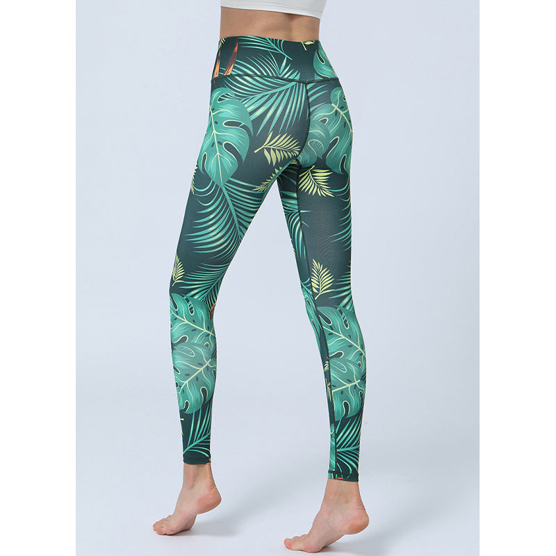 Leaves Print Pants Sports Fitness Yoga High Waist Leggings Women's Yoga Pants