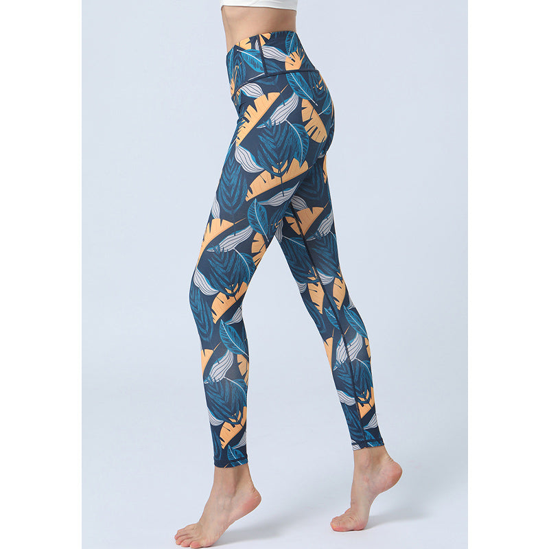 Leaves Print Pants Sports Fitness Yoga High Waist Leggings Women's Yoga Pants