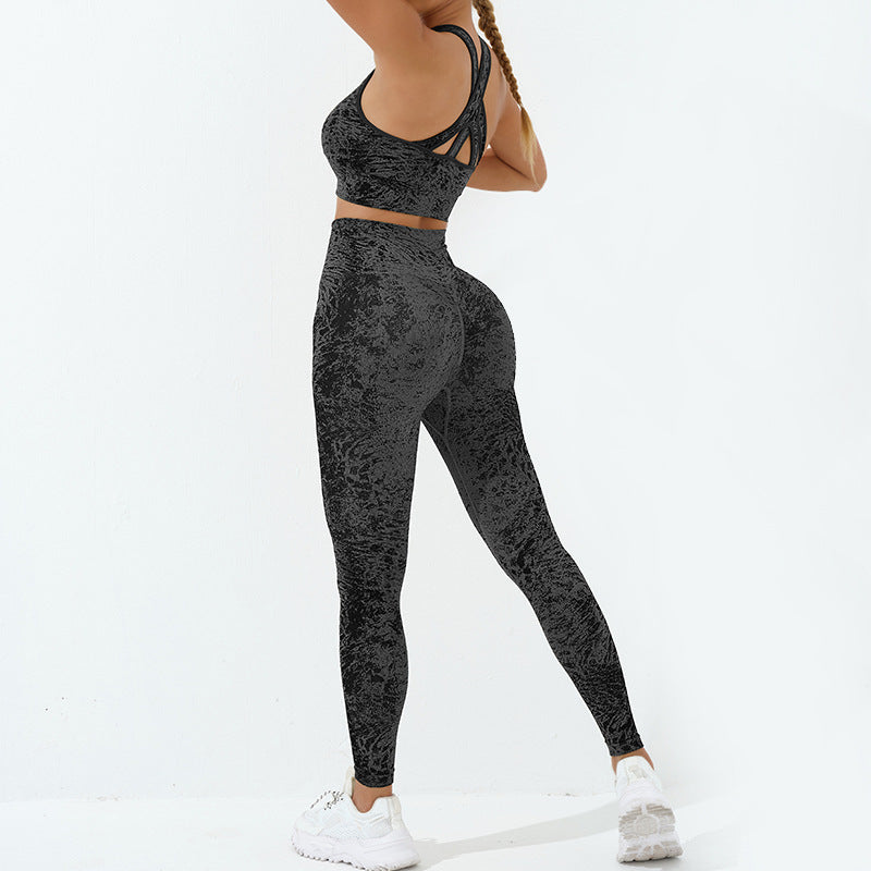 2Pcs Seamless Print Fitness Crop Tank Top Pants Sports Gym Outfits Women's Yoga Sets