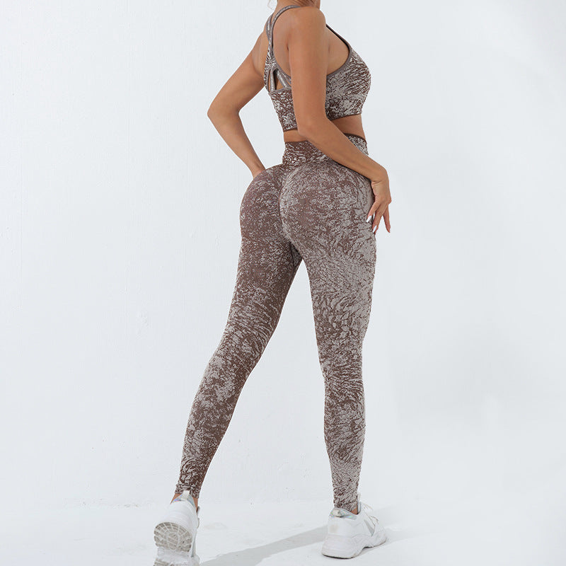 2Pcs Seamless Print Fitness Crop Tank Top Pants Sports Gym Outfits Women's Yoga Sets