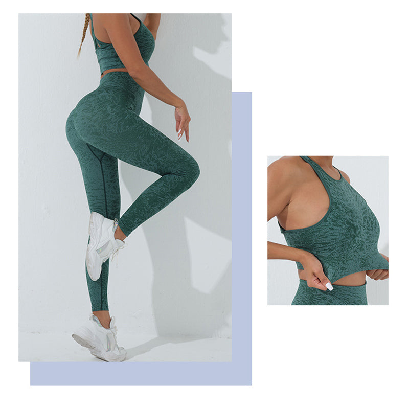 2Pcs Seamless Print Fitness Crop Tank Top Pants Sports Gym Outfits Women's Yoga Sets