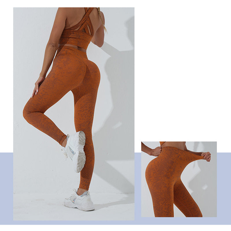 2Pcs Seamless Print Fitness Crop Tank Top Pants Sports Gym Outfits Women's Yoga Sets