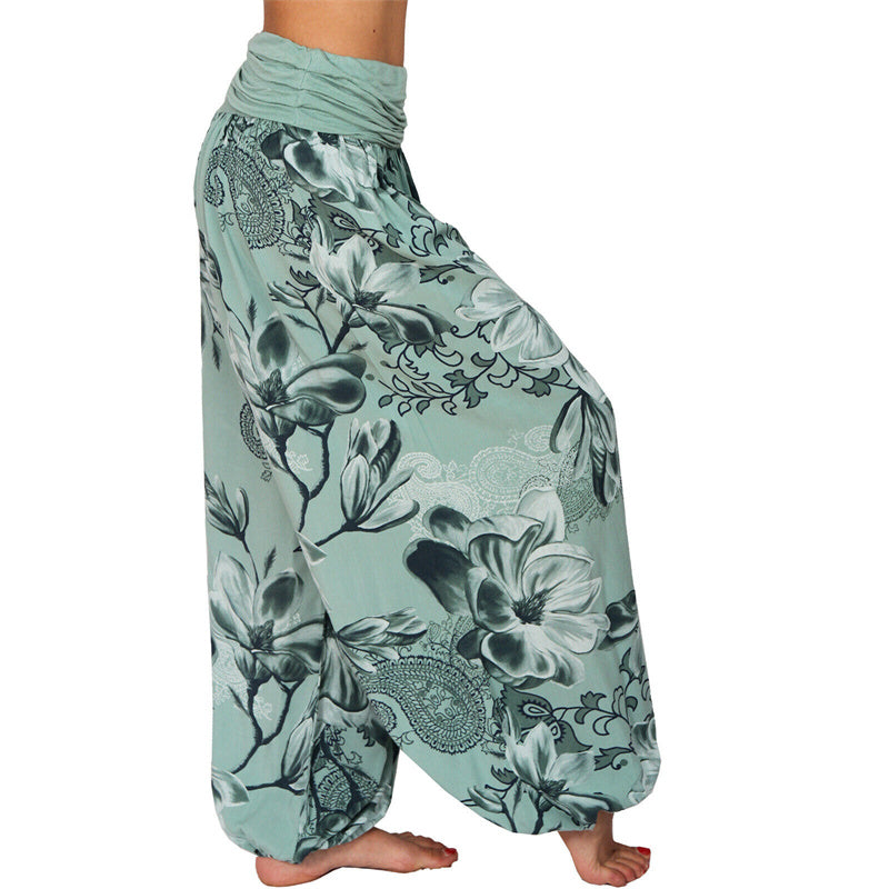 Flower Leaves Pattern Loose Harem Trousers Women's Yoga Pants