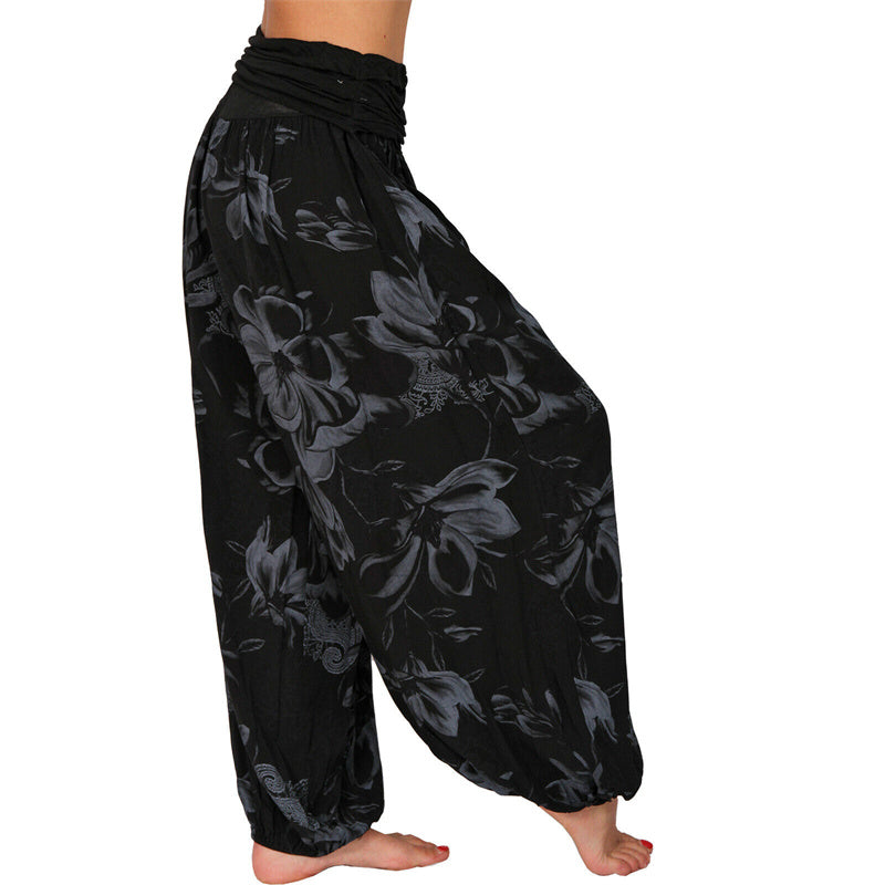 Flower Leaves Pattern Loose Harem Trousers Women's Yoga Pants
