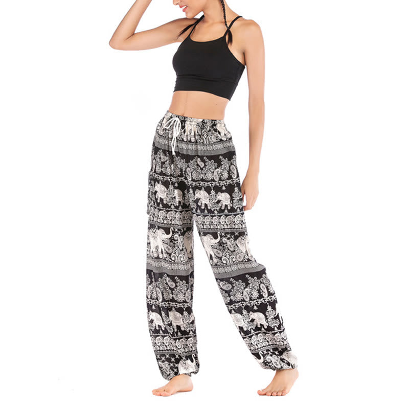 Boho Loose Elephant Pattern Harem Trousers Women's Yoga Pants
