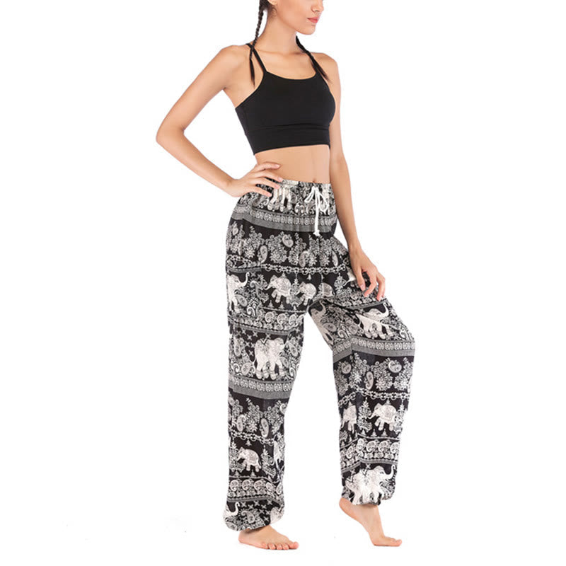 Boho Loose Elephant Pattern Harem Trousers Women's Yoga Pants