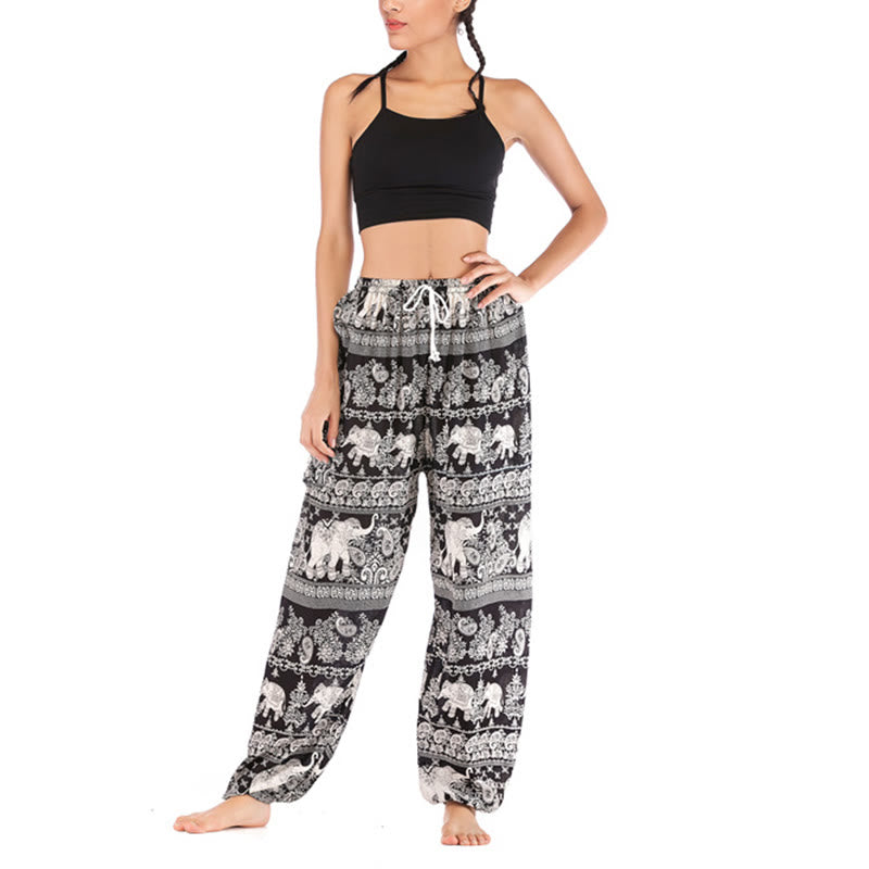 Boho Loose Elephant Pattern Harem Trousers Women's Yoga Pants