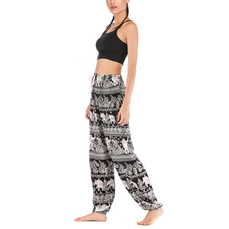 Boho Loose Elephant Pattern Harem Trousers Women's Yoga Pants