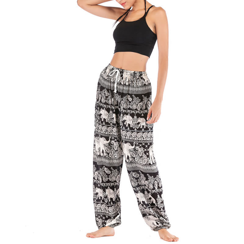 Boho Loose Elephant Pattern Harem Trousers Women's Yoga Pants