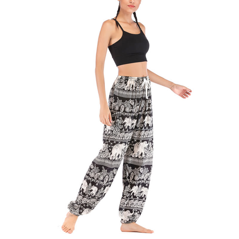Boho Loose Elephant Pattern Harem Trousers Women's Yoga Pants