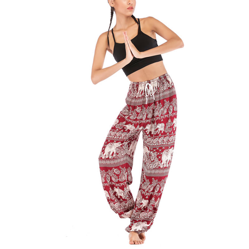 Boho Loose Elephant Pattern Harem Trousers Women's Yoga Pants