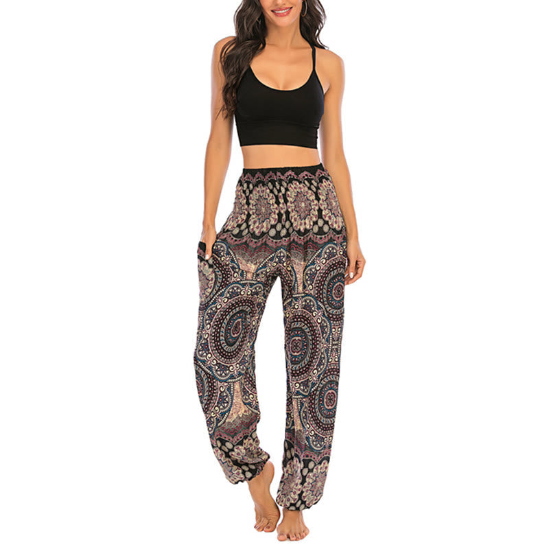 Boho Loose Round Geometric Pattern Harem Trousers Women's Yoga Pants