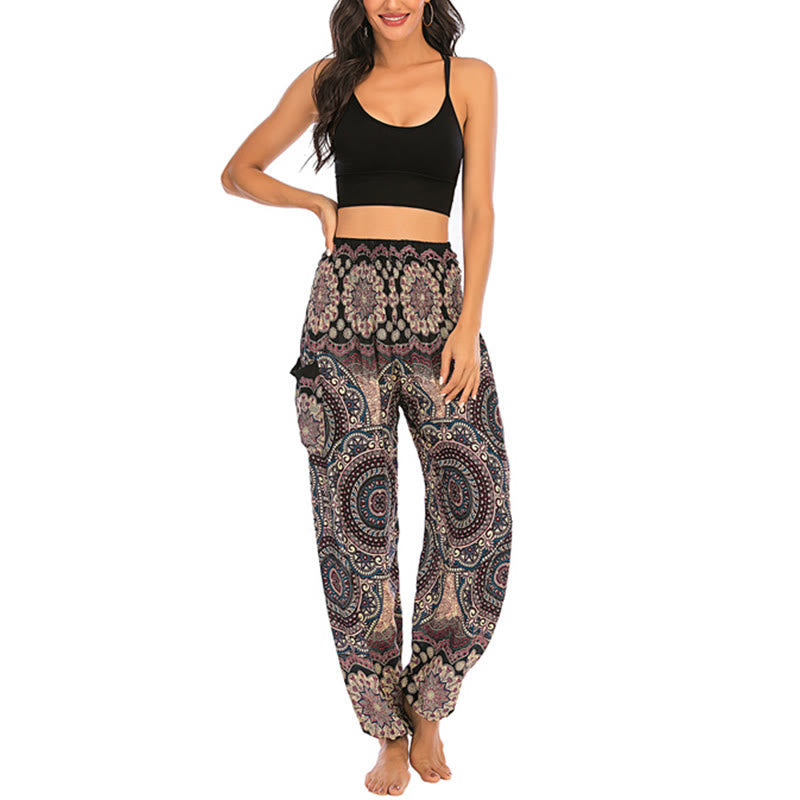 Boho Loose Round Geometric Pattern Harem Trousers Women's Yoga Pants
