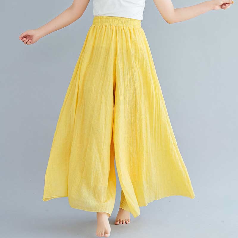 Women Casual Loose Cotton Linen Wide Leg Pants For Yoga Dance