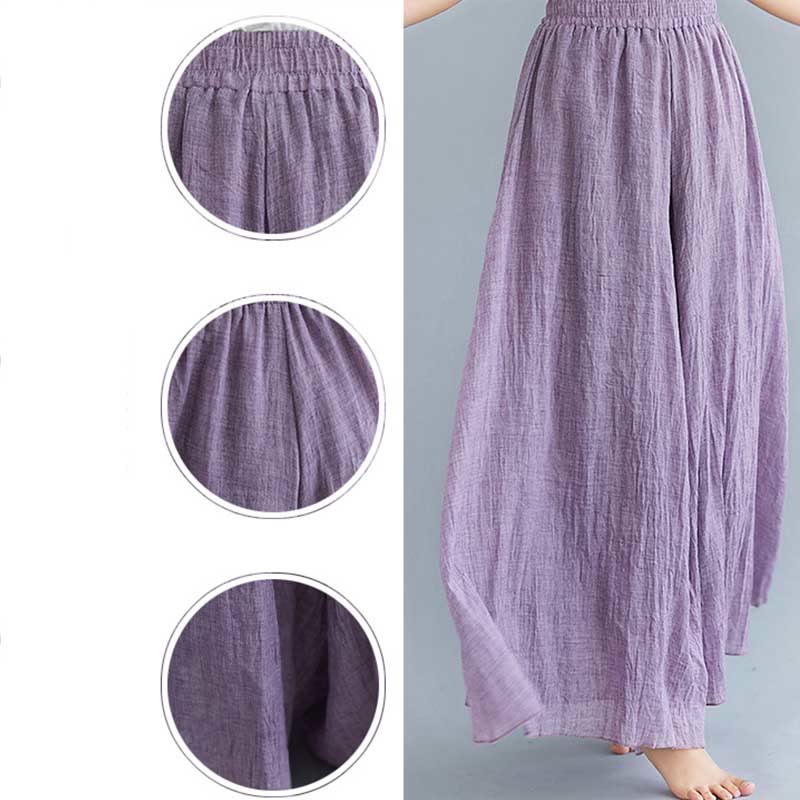 Women Casual Loose Cotton Linen Wide Leg Pants For Yoga Dance