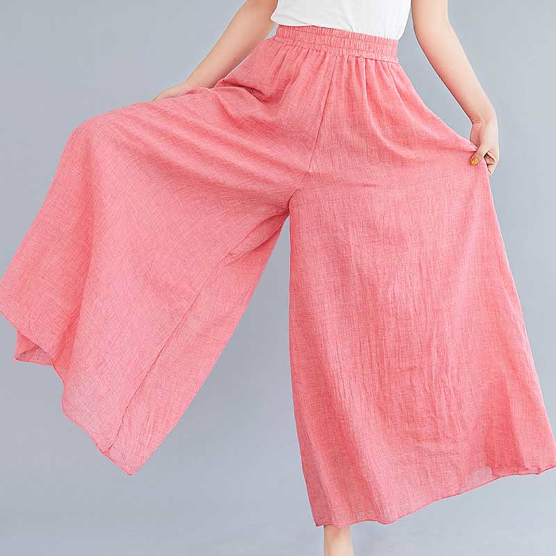 Women Casual Loose Cotton Linen Wide Leg Pants For Yoga Dance