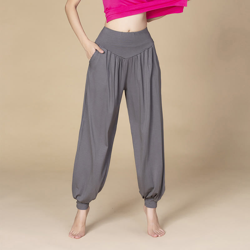 Solid Color Modal Yoga Dance High Waist Harem Pants With Pockets