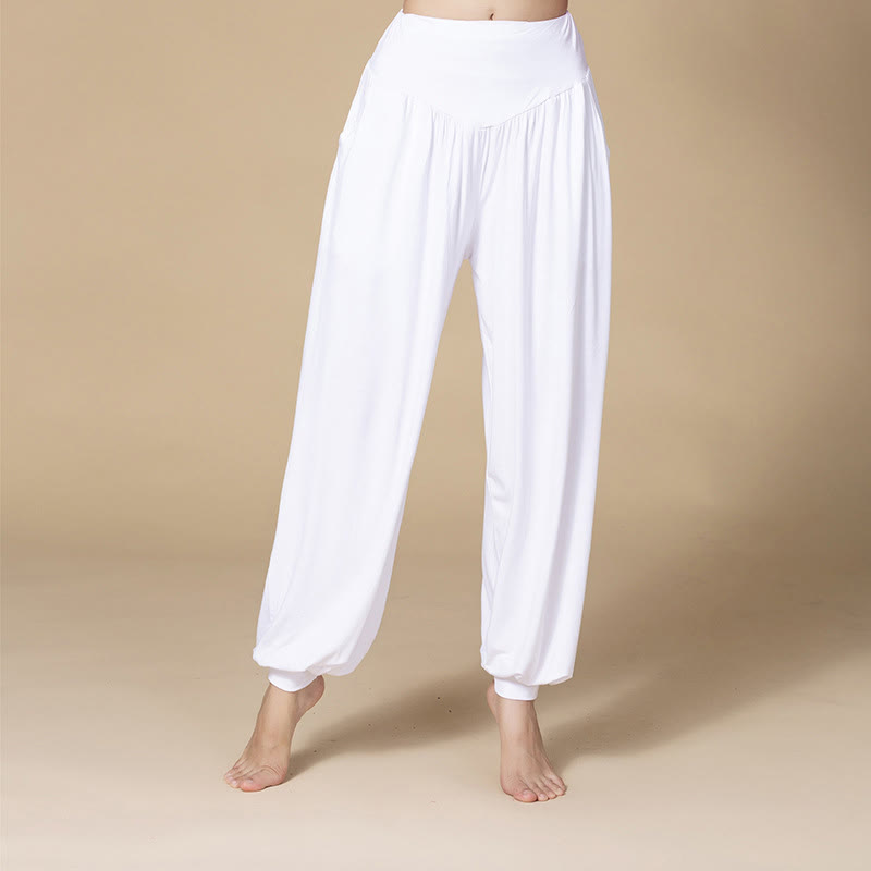 Solid Color Modal Yoga Dance High Waist Harem Pants With Pockets