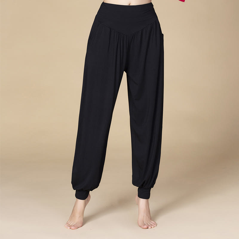 Solid Color Modal Yoga Dance High Waist Harem Pants With Pockets