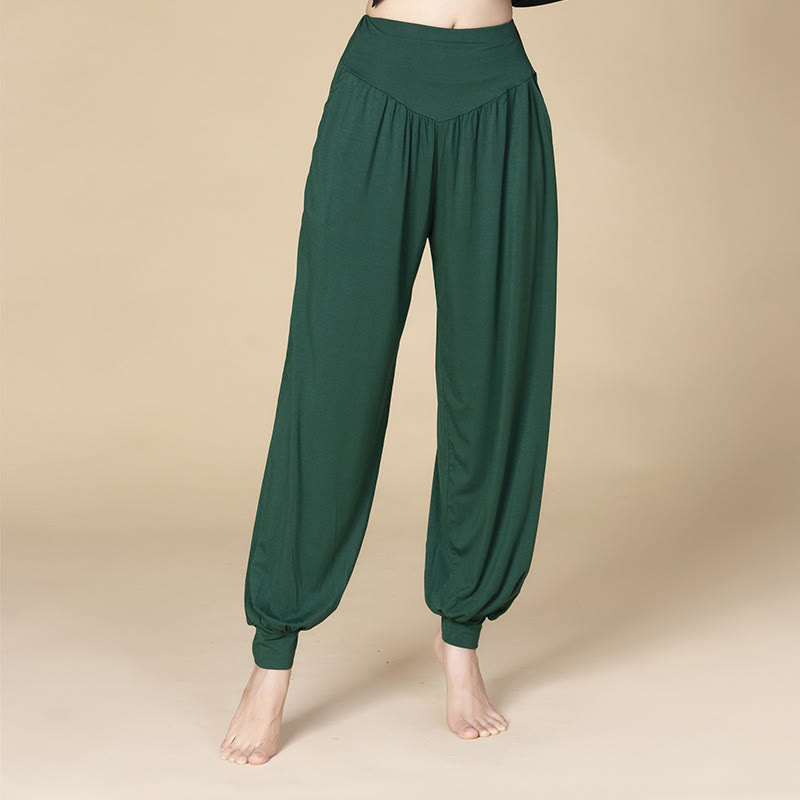 Solid Color Modal Yoga Dance High Waist Harem Pants With Pockets