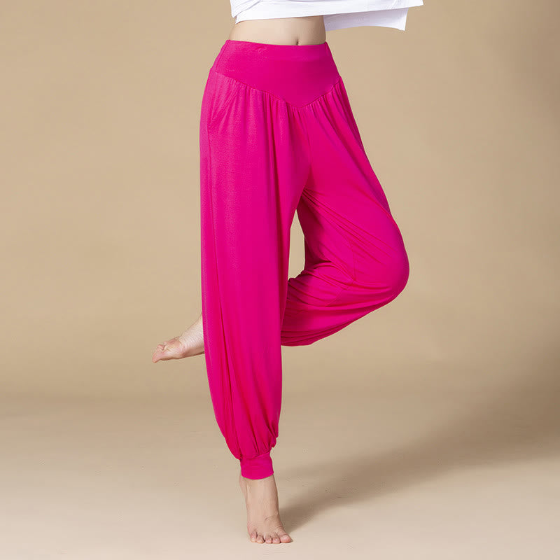 Solid Color Modal Yoga Dance High Waist Harem Pants With Pockets